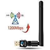 1200Mbps USB Wifi Adapter USB Wireless Adapter Daul Band (2.4G/300M+5G/867M) 802.11 ac Wireless Adapter for Desktop/Laptop/PC, Support Win10/8.1/8/7/XP Mac OS 10.4-10.12 Linux(Kernel 2.6x-4.1x)