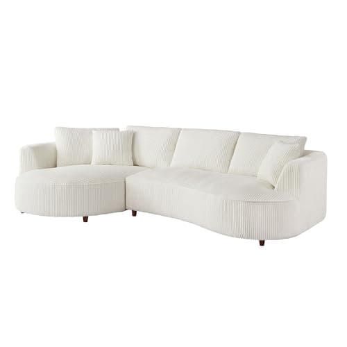 Luxury Left Facing Cloud Couch Oversized 6 Seats Curved Sectional Sofa, Modern Corduroy Upholstered Sofa Couch with Wide Lounge Chaise and 6 Pillows, Gorgeous Curved Sofa&Couch for Living Room
