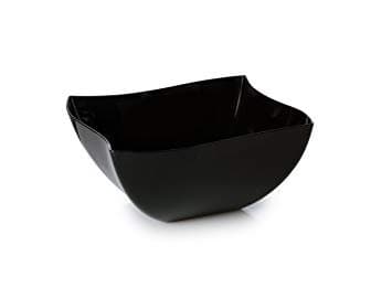 Elegant Wave Shaped China Like Square Hard Plastic Bowls/Reusable Plastic Serving Dishes - 450ml (16oz) - 4 Pieces - Black