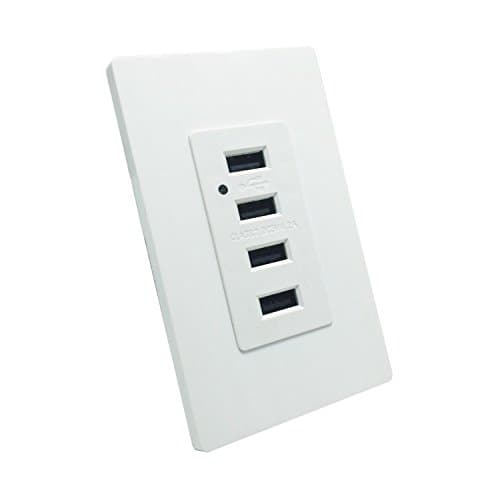 USB Charging Wall Outlet - LASOCKETS 4 USB Ports 4.2A 5V DC Smart High Speed Charger, White USB Receptacle with LED Light, 4.2 Amp 5 Volt USB Socket with 2 Free Wall Plates, UL Listed