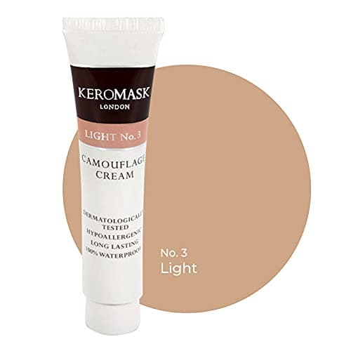 Keromask Full Coverage Hypoallergenic Concealer Shade LIGHT No 3 to Camouflage Vitiligo, Tattoos, Redness and Rosacea, Waterproof and Suitable for All Skin Types 1 x 15ml