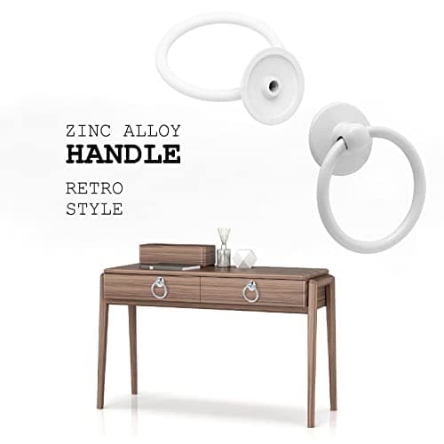 6Pcs White Ring Handle Knobs Round Ring Drawer Pulls for Cabinet Drawer Dresser Cupboard Wardrobe, Single Hole