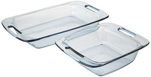 Pyrex SYNCHKG099487 2 Piece Easy Grab Atlantic Blue Value Pack Includes 8 inch squareand 3 Quart Oblong, Glass, Clear