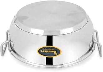 Kanshita's Rasoiware Heavy Gauge Stainless Steel Induction Bottom/Gas Stove-Friendly Kadai with Lid - 5 litres, Silver