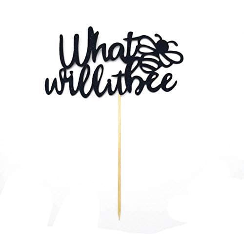 HEMARTY 2 Black Glitter What Will It Bee Cake Topper, Bee Themed Baby Shower, Bee Cake Topper,Gender Reveal Party