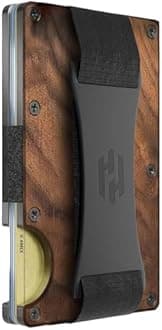 Hayvenhurst Wallet For Men - Reinvented Design Men's Wallet - Slim, Minimalistic & Seamless Card Case, Blocks RFID Scanners, Holds 12 Cards, Walnut Wood, Cash Strap