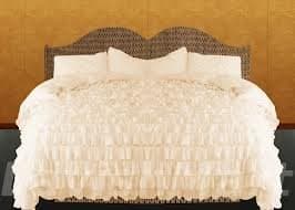 400TC Solid Ivory Queen Ruffle Duvet Set 100% Egyptian Cotton
