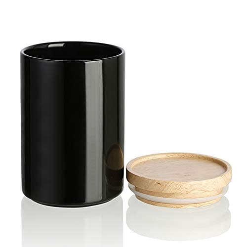 SWEEJAR Kitchen Canisters Ceramic Food Storage Jar, Stackable Containers with Airtight Seal Wooden Lid for Serving Ground Coffee, Tea, Sugar, Salt and More - 28 FL OZ (Black)