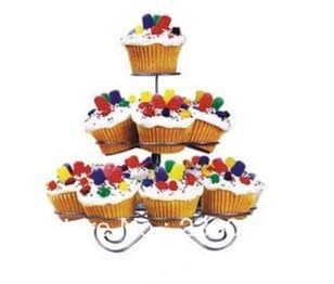 3 tier cupcake dessert stand with cake on top