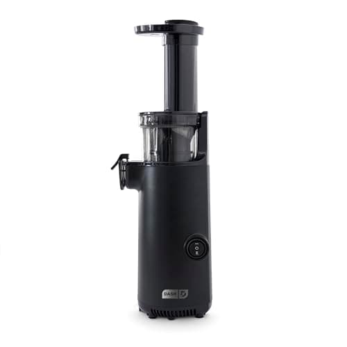 DASH DCSJ255GBBK06 Deluxe Compact Power Slow Masticating Extractor Easy to Clean, Cold Press Juicer with Brush, Pulp Measuring Cup, Frozen Attachment and Juice Recipe Guide, Plastic, Black