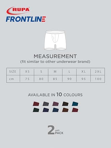 Rupa Frontline Solid Hunk Long Trunk for Men, 100% Cotton Fabric, Outer Elastic, Colors May Vary Pack of 2