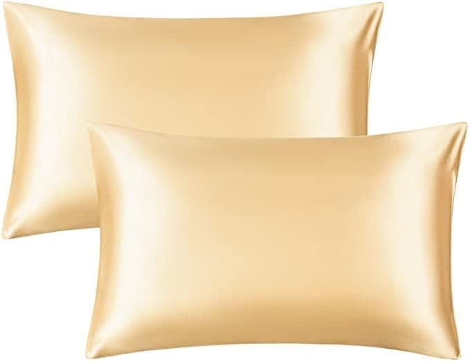 2pc New Queen/Standard Silk~y Satin Pillow Case Multiple Colors (Beige, Standard)