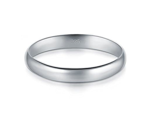 BORUO 925 Sterling Silver Ring High Polish Plain Dome Tarnish Resistant Comfort Fit Band 3mm Ring