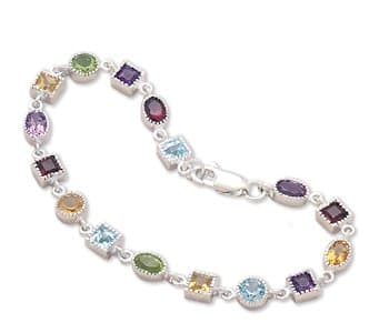 7 inches Square/Oval Single Link Garnet/Citrine/Amethyst/Peridot/Blue Topaz Bracelet