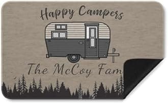 Custom Camping Door Mat with Family Name Personalized Camping Welcome Mats for Front Door Porch Entryway Gifts for Camper Lovers Made in USA