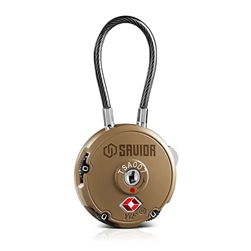 Savior Equipment Quality TSA-Approved 3-Digit Combination Cable Travel Luggage Locks for Rifle Bag Firearm Gun Case Accessories Ammo Boxes Outdoor Storage, RAL 8000 Tan, 1-Pack