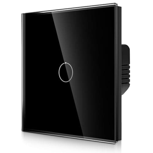 CNBINGO 2-Way Touch Light Switch - Black Wall Mount With Glass Panel and Status LED Backlight - No Neutral Wire Required - Only Pair With This 2-Way Series - 1 Gang