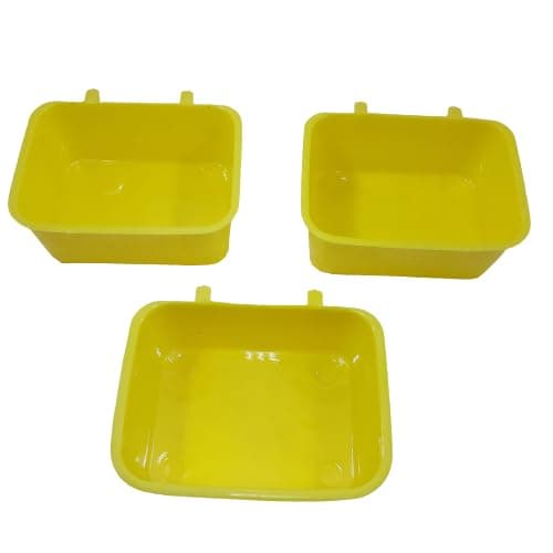 Bird Cage Plastic Food Feeder Rectangular Bowl(Cup) for Cockatiel, Love Birds, Finches, Pigeon, Conure, Java. (Food Feeding Cup, 200 ML, Pack of 3) (MultiColor)