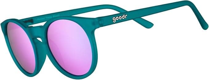 I Pickled These Myself Polarized Round Sunglasses, Small Sized (Circle G), Teal Translucent Frames with Purple Pink Mirrored Reflective Lens, UV400 Protection, No Slip, No Bounce