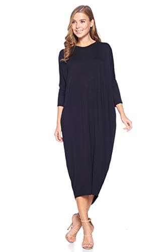 Solid Long Sleeve Cover-Up Maxi Dress (S-2X) - Made in USA