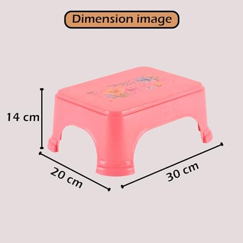Kuber Industries Pack of 6 Bath Stool for Bathroom | Plastic Stools for Sitting | Bathroom Stool for Bathing | Flower Print Square Stool | Pink