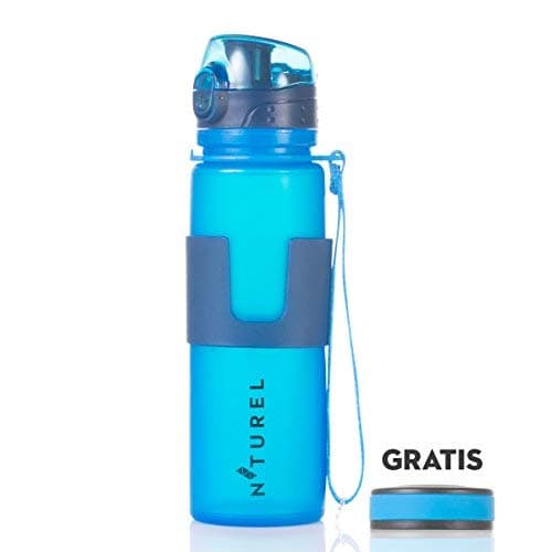 Nturel Foldable Water Bottle – with Free Additional Cap – Collapsible Food Grade Silicone, 16 oz. …