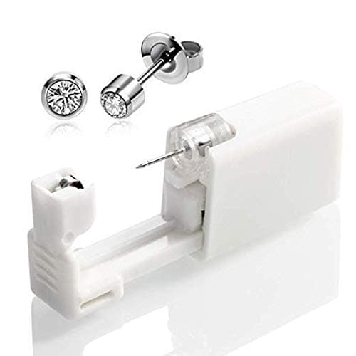 Disposable Sterile Ear Nose Piercing Kit Tool Stud Safety Portable Ear Piercing Kit (Silver White)