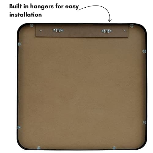 Americanflat 60 cm Square Black Frame Mirror with Rounded Corners - Aluminium Framed Wall Mirror for Bedroom, Bathroom, and Living Room - Large Mirror for Wall with Hanging Hardware