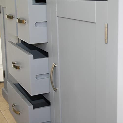 Wooden Bathroom Vanity Unit with 2 Ceramic Basins - Modern Bathroom Sink Cabinet with Drawers - Double Vanity Unit with Chromed Mixer Taps - Grey Painted - Tap Mounted Rectangle Bowl (603GCB021A2)