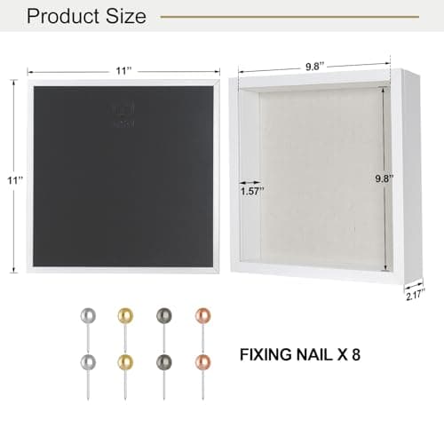 Califortree 11x11 Shadow Box Frame with Linen Back - Sturdy Rustic Memory Display Case of Flower, Pictures, Medals and More, White