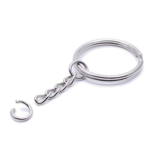 Metal Split Keychain Ring Parts - 100 Key Chains With 28mm Open Jump Ring and Connector - Make Your Own Key Ring