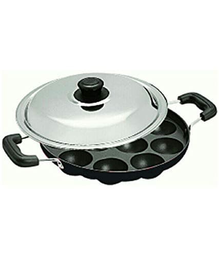 Non Stick Appam Patra, Appam Maker, 12 Pits Appam Maker With Lid, 1 Spatula, 1 Scrubber