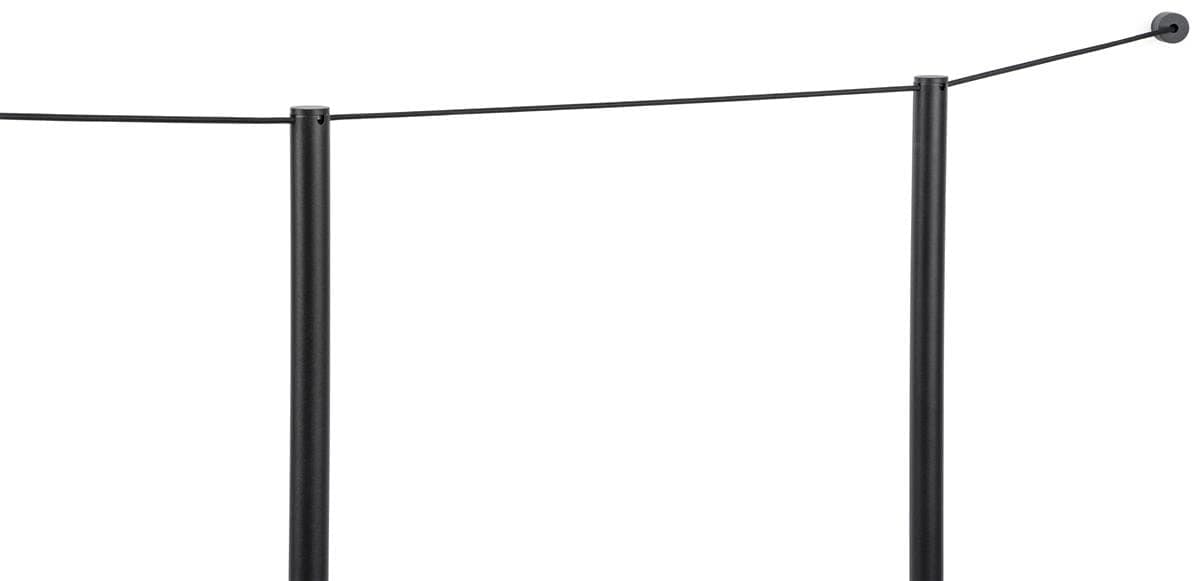 Displays2go Set of (4) 16” QueuePole.Slim Posts, 2 Wall Receptors, w/ 50’ Black Cord - Black (FD16KBK42)