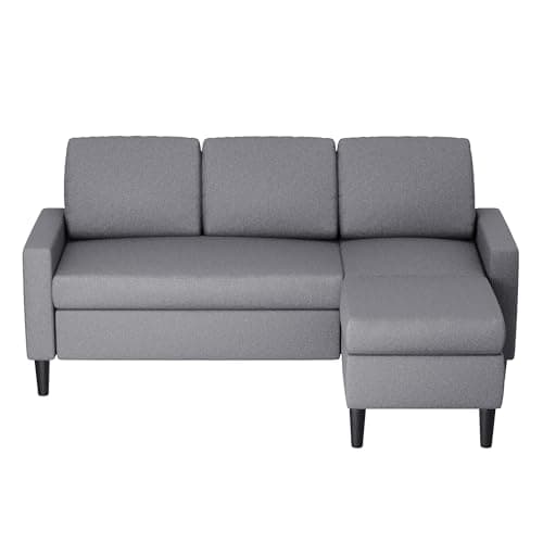 Shintenchi Small Sectional Couch Sofas, 3 Seat L Shape Sofa with Ottoman, Fabric Upholstered Convertible Sofa Couches, Small Couch for Apartments, Living Room and Office (Dark Grey)