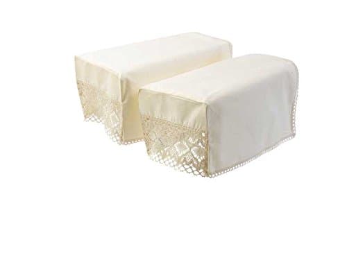 Plain Pair of Standard Square Arm Caps Decorative Settee Sofa Furniture Cover (Cream)