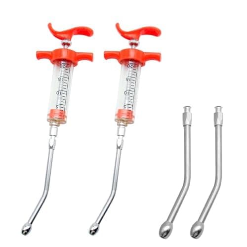 2 Pieces Goat Syringe with 4 Drench Nozzle Adjustable Dosage ,Reusable Drench Syringe for Sheep ,Dog,Goat,Pig, Cat Feeding Supplies(20ML)
