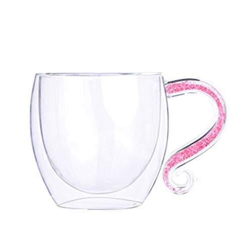 CUP Creative Personality Personalized Customized Double Wall Cup with Crystal & Acrylic Rhinestones Filled Hand Grip Glass Coffee Mugs,Pink