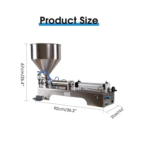 SIERINO Paste Filling Machine - 10-5000 ml Semi-Automatic Horizontal Pneumatic Cream Filling Machine, Stainless Steel Industrial Visco Liquid Filler Quantitative Filling Machine, Single Head