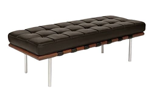 Modern Leather Sevilla 3 Seater Bench - Chocolate Leather/Walnut Frame