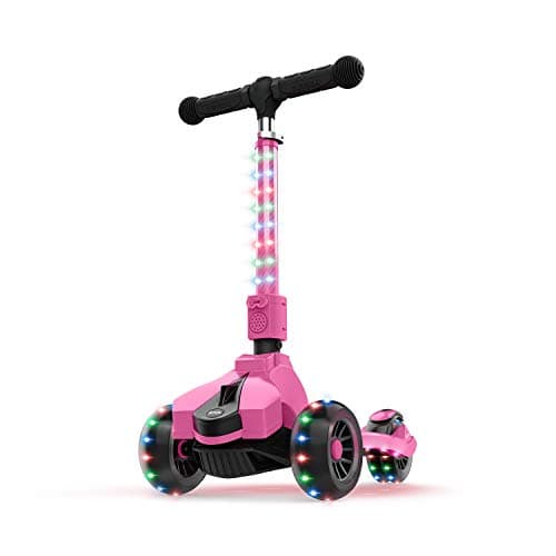 Jetson Saturn Folding 3-Wheel Kick Scooter with Light-Up Stem & Deck, Lean-to-Steer Design with Sturdy Wide Deck & Adjustable Height, for Kids 3 & Up - Pink