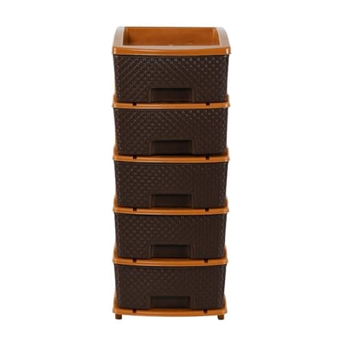 Heart Home 5-Layer & 48 LTR Plastic Drawer Storage Organiser & Toy Organizer for Kids Room | Chocolate Brown