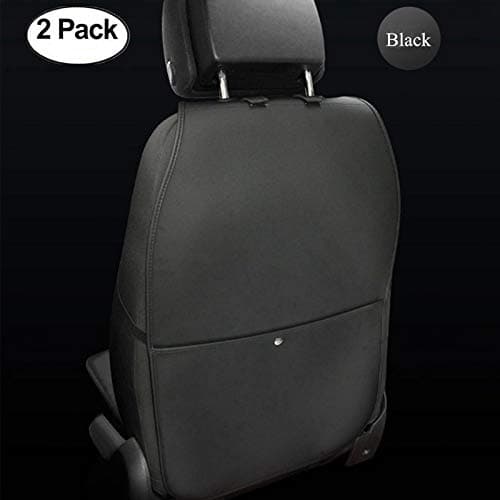 HONCENMAXKick Mat Car Seat Back Protector Waterproof Easy to Clean Multifunctional Organizer Storage Bag Travel Accessory PU Leather [2 Pack] Black