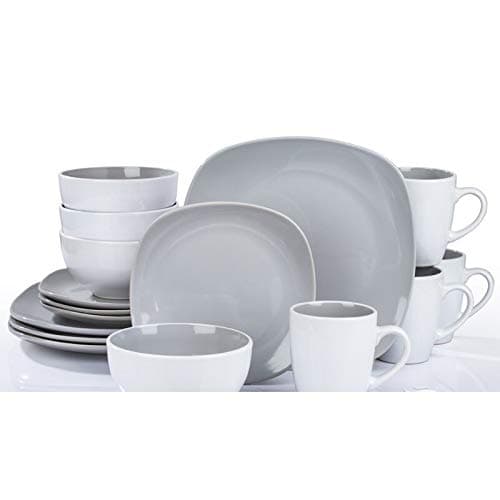 Waterside Fine China 16 Piece Nova Square Dinner Set Grey