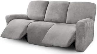 ULTICOR Velvet 8-Pieces Recliner Sofa Covers Stretch Reclining Couch Covers for 3 Cushion Reclining Sofa Slipcovers Furniture Covers Thick Soft Washable (3 Seater Recliner Cover, Light Grey)