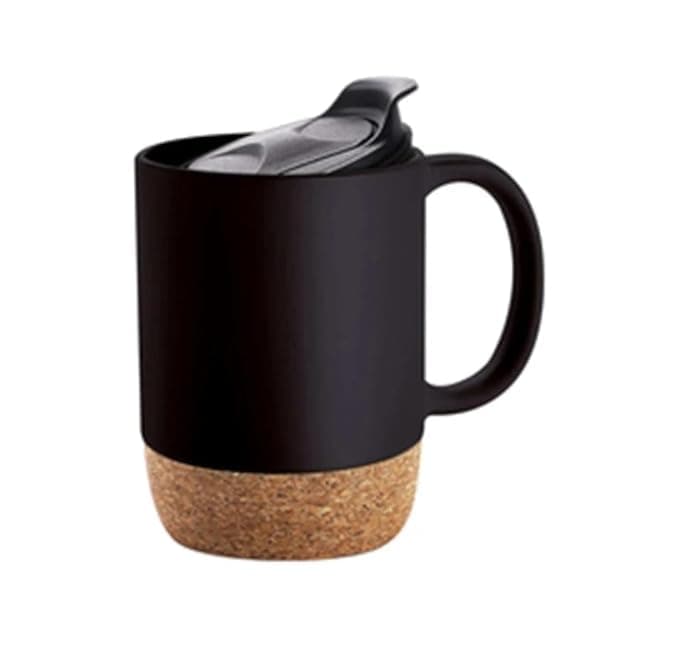 Cork Base Coffee Mug, Ceramic Mug with Insulated Cork Bottom and Spill Proof Lids, Tea Mug Gift Set for Women Men (Coffee + Black Mug) Gift Festive, Best Gift Hamper