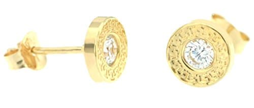 ERCE Design Mini Earring Studs round with Cubic Circonia, 14K Solid Yellow Gold, Size 7 mm