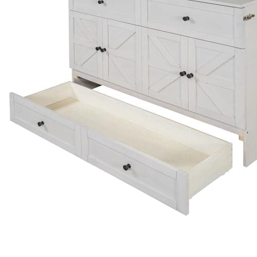 Full Size Murphy Bed with Charging Station & Drawer,Mobile Cabinet Bed Murphy Chest Bed with USB Ports,Wooden Space-Saving Folding Murphy Bed for Bedroom Guest Room,Brushed White