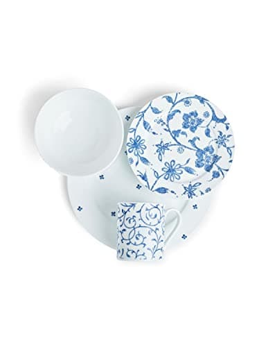 Spode Home Collection Blue Indigo 16 Piece Set, Made of Fine Porcelain, Blue and White, Assorted Patterns, Service for 4, Dishwasher and Microwave Safe