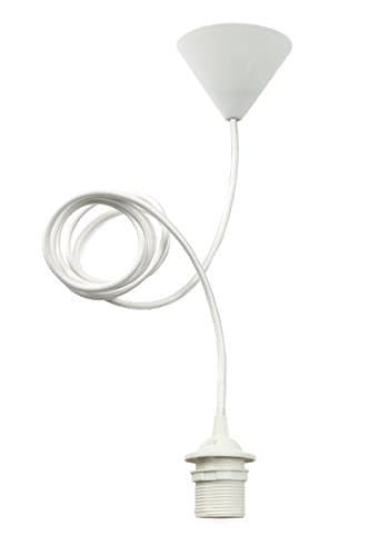 FORSTA Simple Cord Set - White Ceiling Rose | 1.8m White Textile Cable & White E27 Lamp Holder