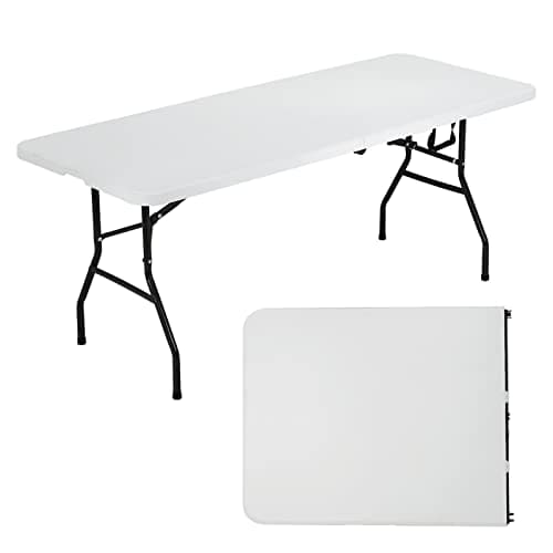 6 FT Folding Table Heavy Duty Plastic Table Indoor Outdoor Portable Fold Up Table Party Dining Table Utility Camping Table Hold Up to 500 LBS White